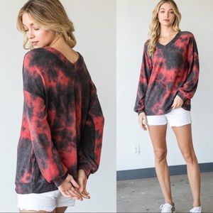 NEW V Neck Puff Sleeve Super Soft Tie Dye Top Size Small